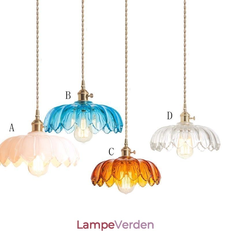 Moderne retro glas pendel belysning blomsterskærm lampe med twist switch lys