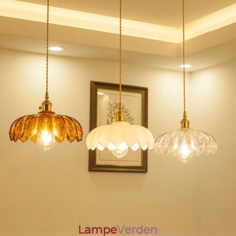 Moderne retro glas pendel belysning blomsterskærm lampe med twist switch lys