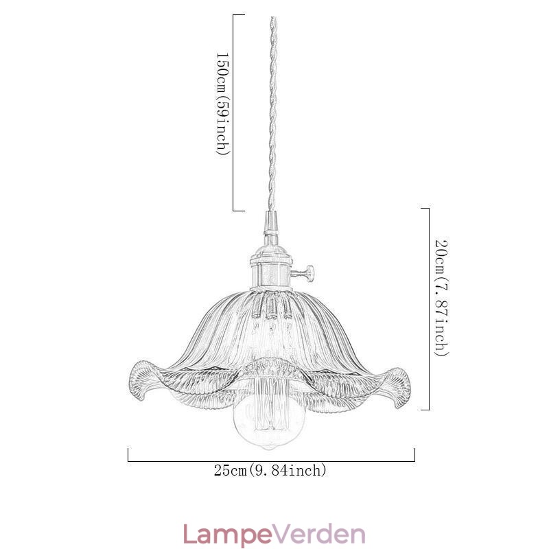 Vintage farverig ribbet glas pendel lys blomsterskærm lampe med twist switch lys