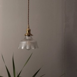 Kuppel stor gennemsigtigt rillet glaspendel med messingholder drejekontakt