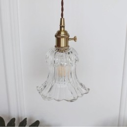 Klart ribbet glas pendel lys blomsterform lampe med drejekontakt