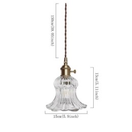 Klart ribbet glas pendel lys blomsterform lampe med drejekontakt