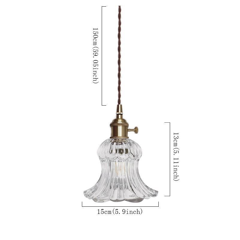 Klart ribbet glas pendel lys blomsterform lampe med drejekontakt