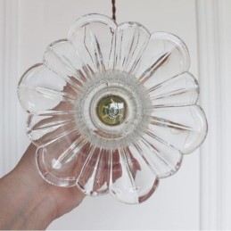 Klart ribbet glas pendel lys blomsterform lampe med drejekontakt