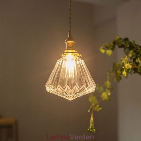Pendellampe i klar diamant-ribbet glas Pendellampe i klar diamant-ribbet glas