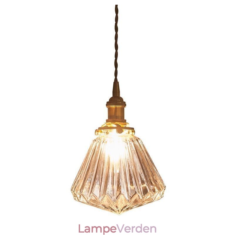 Pendellampe i klar diamant-ribbet glas