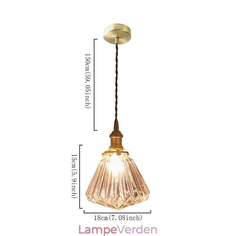 Pendellampe i klar diamant-ribbet glas
