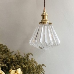 Pendellampe i klar diamant-ribbet glas