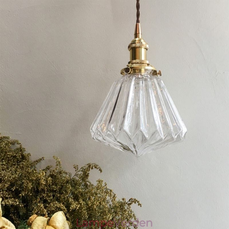 Pendellampe i klar diamant-ribbet glas