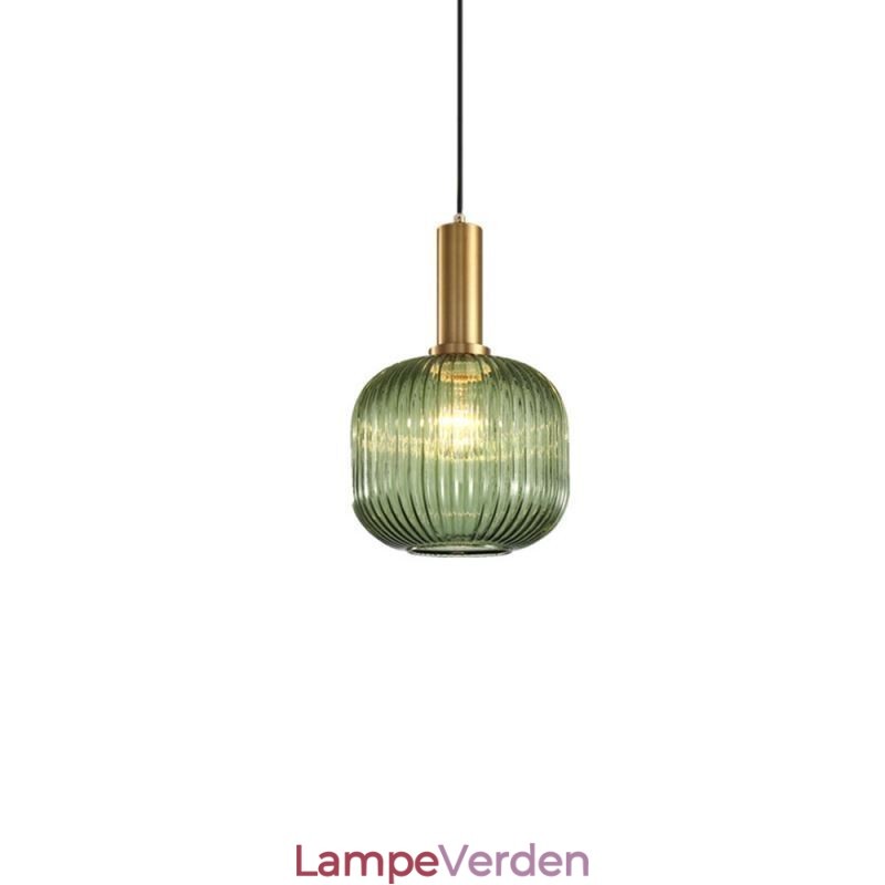 Pendel i ribbet glas med messingholder