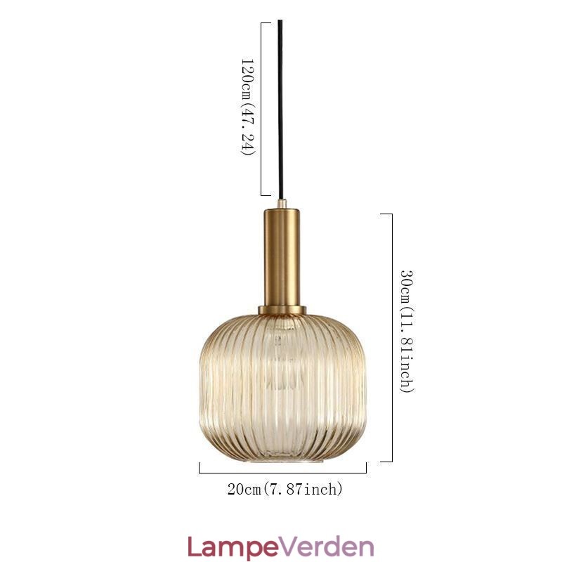 Pendel i ribbet glas med messingholder