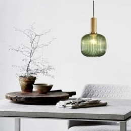 Pendel i ribbet glas med messingholder