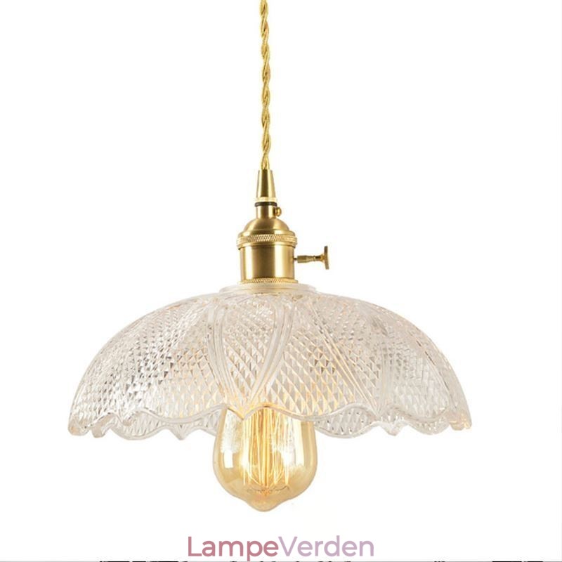 Stort klart ribbet glasloftslys Hjemmebelysning med drejekontaktlampe Beroligende varmelys