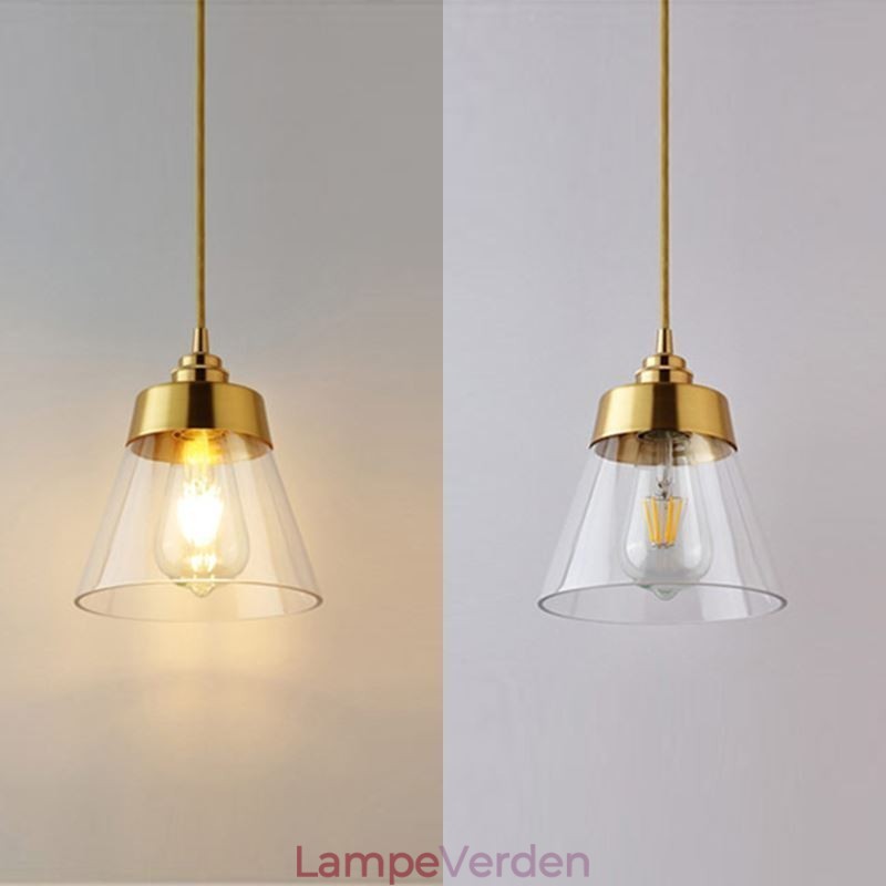 Nordic Retro Pendel Glas Skærm Hjem Belysning Messing Holder Lampe Lys
