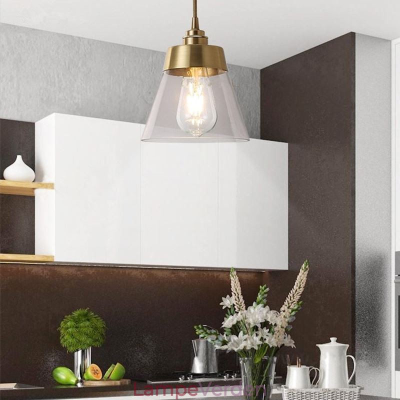Nordic Retro Pendel Glas Skærm Hjem Belysning Messing Holder Lampe Lys
