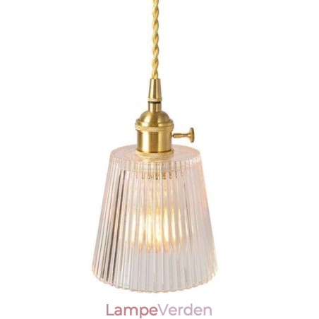 Messing ribbet glas pendel lyskegle skærm med drejekontakt Messing ribbet glas pendel lyskegle skærm med drejekontakt