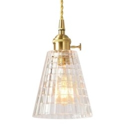 Firkantet klart ribbet glas pendellampe Messinglampe med drejekontaktbelysning