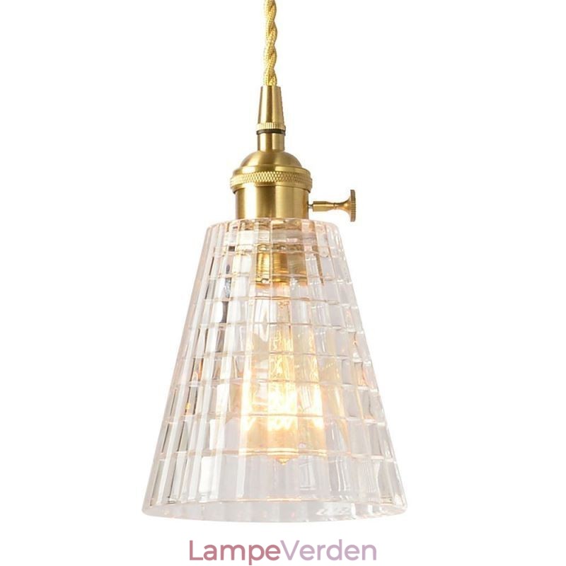 Firkantet klart ribbet glas pendellampe Messinglampe med drejekontaktbelysning