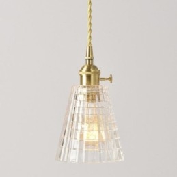 Firkantet klart ribbet glas pendellampe Messinglampe med drejekontaktbelysning