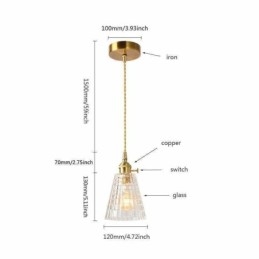 Firkantet klart ribbet glas pendellampe Messinglampe med drejekontaktbelysning