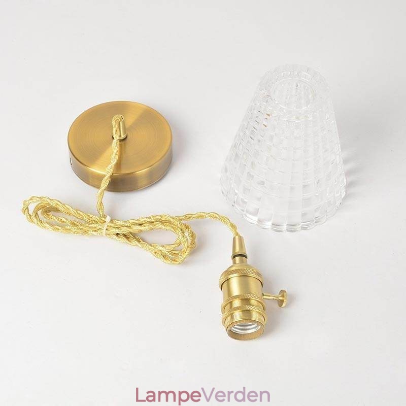 Firkantet klart ribbet glas pendellampe Messinglampe med drejekontaktbelysning