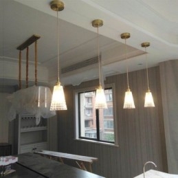 Firkantet klart ribbet glas pendellampe Messinglampe med drejekontaktbelysning