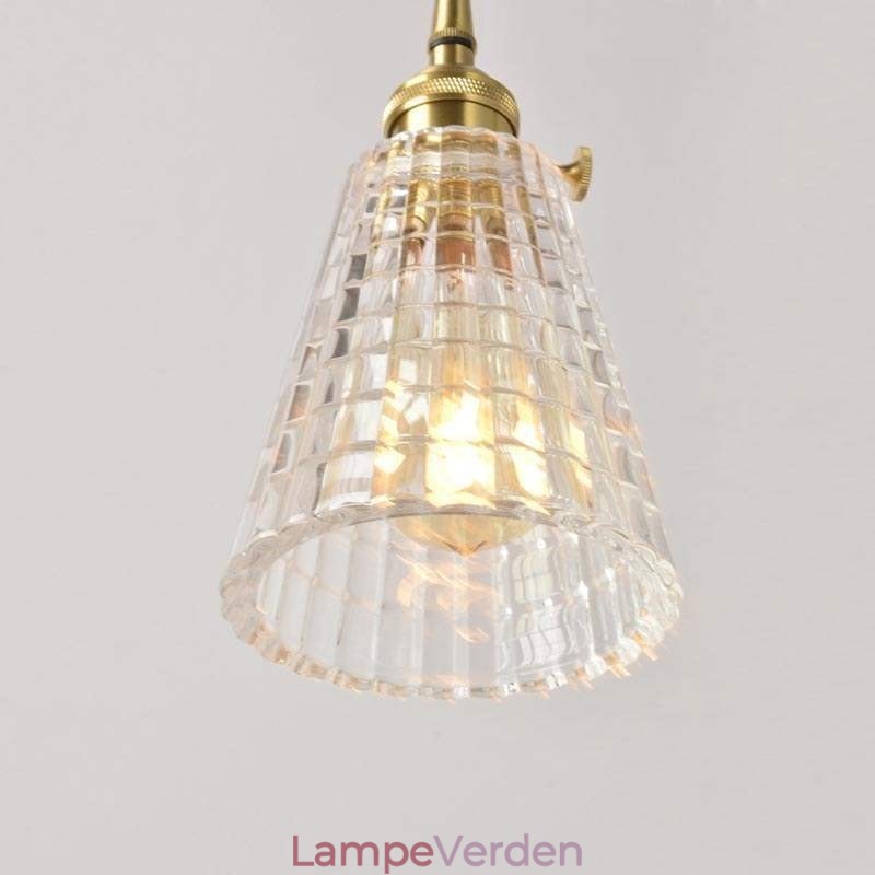 Firkantet klart ribbet glas pendellampe Messinglampe med drejekontaktbelysning