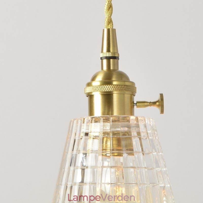 Firkantet klart ribbet glas pendellampe Messinglampe med drejekontaktbelysning