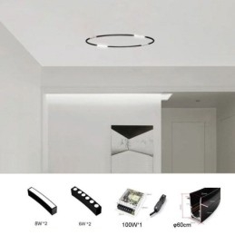 Cirkulært skinnelys Magnetisk forsænket spotlight dekorativt lys 60cm