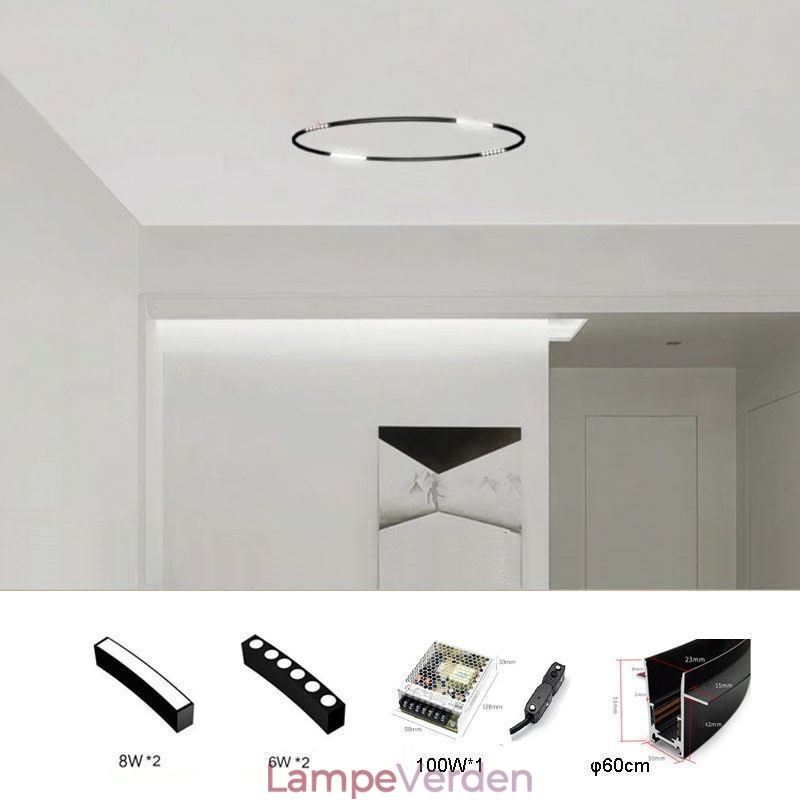Cirkulært skinnelys Magnetisk forsænket spotlight dekorativt lys 60cm