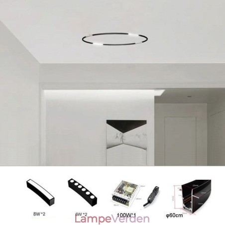 Cirkulært skinnelys Magnetisk forsænket spotlight dekorativt lys 60cm Cirkulært skinnelys Magnetisk forsænket spotlight dekorativt lys 60cm
