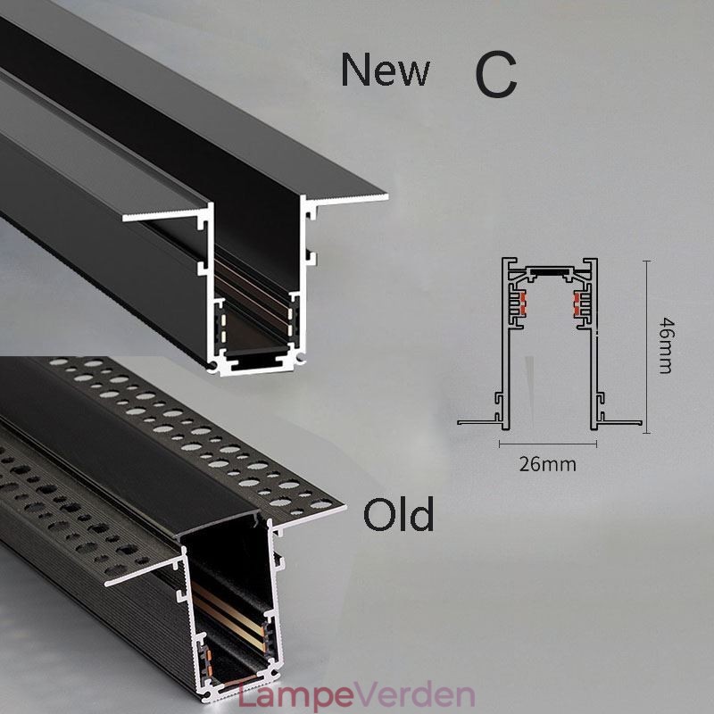 Forsænket skinnebelysningsskinner Magnetisk aluminiumsskinneoverfladeprofil Ultratynd skinnelysstribe 100 cm