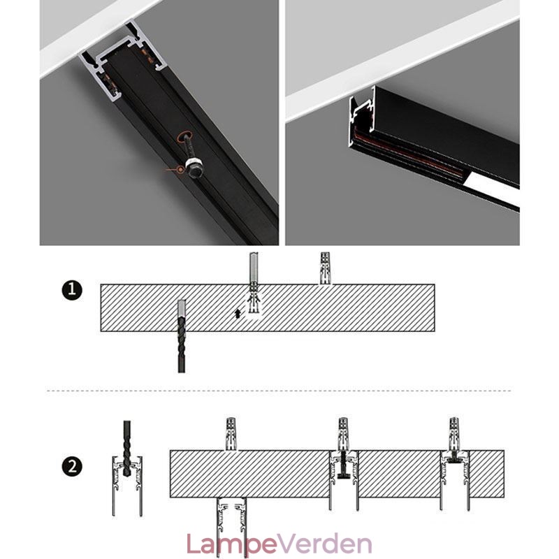 Forsænket skinnebelysningsskinner Magnetisk aluminiumsskinneoverfladeprofil Ultratynd skinnelysstribe 100 cm