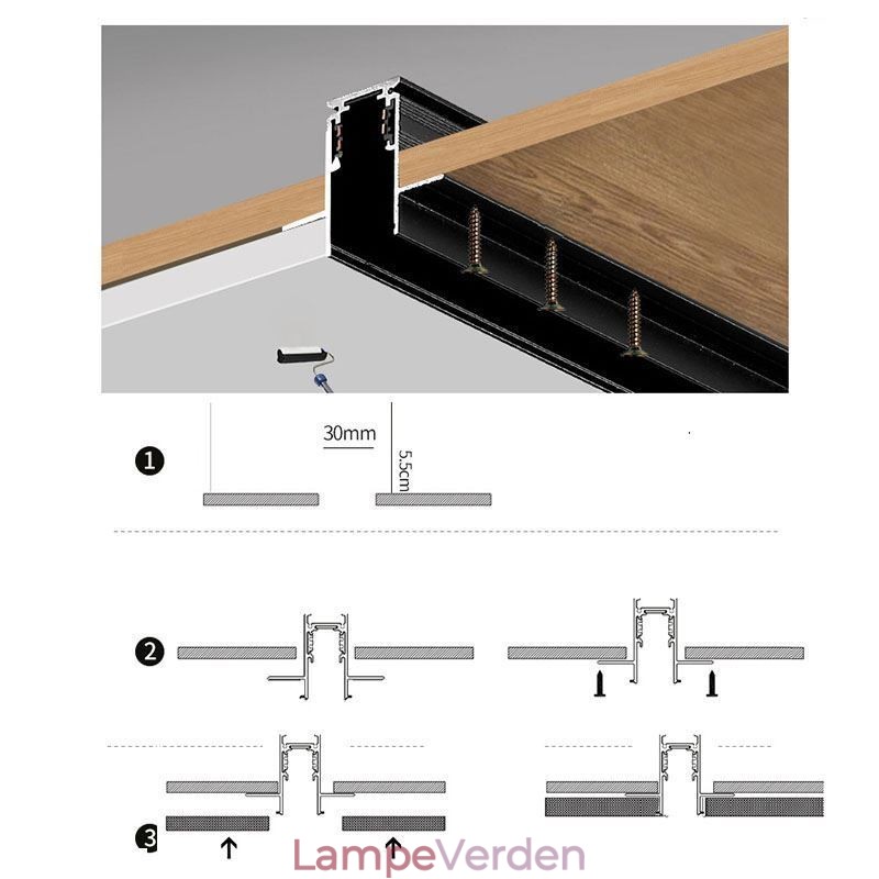 Forsænket skinnebelysningsskinner Magnetisk aluminiumsskinneoverfladeprofil Ultratynd skinnelysstribe 100 cm