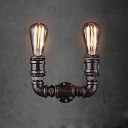 2 lys vintage metal vandrør væglampe med Edison pære