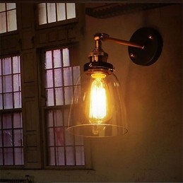 Industriel Edison Simplicity Glasvæglampe Metalbundkappe Spisestue Studieværelse Kontorgang Vægmonteringslys