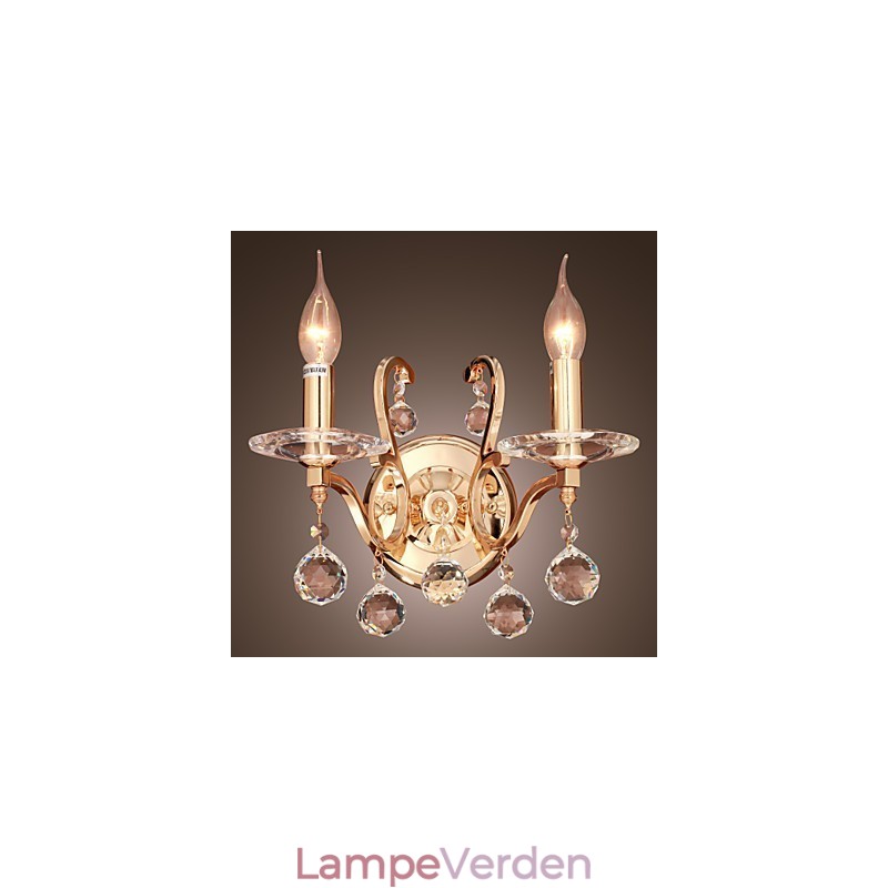 Gylden krystal væglampe med 2 lys