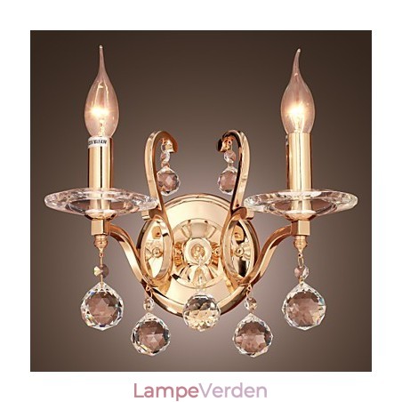 Gylden krystal væglampe med 2 lys Gylden krystal væglampe med 2 lys
