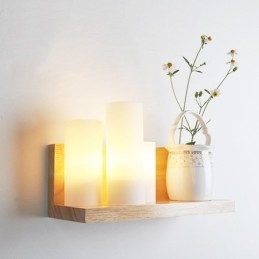 Mini-stil væglamper med glasskærme Moderne moderne træ Bambus væglampe