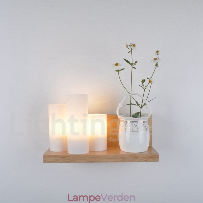 Mini-stil væglamper med glasskærme Moderne moderne træ Bambus væglampe