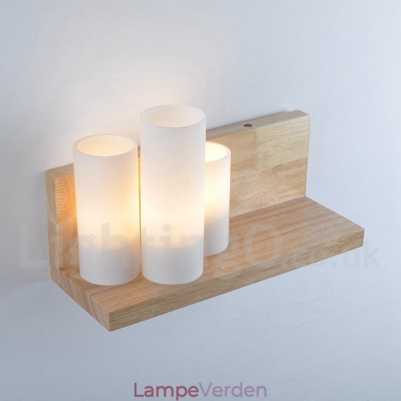 Mini-stil væglamper med glasskærme Moderne moderne træ Bambus væglampe
