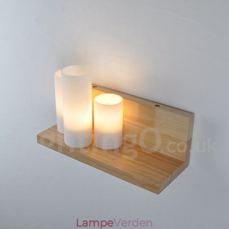 Mini-stil væglamper med glasskærme Moderne moderne træ Bambus væglampe