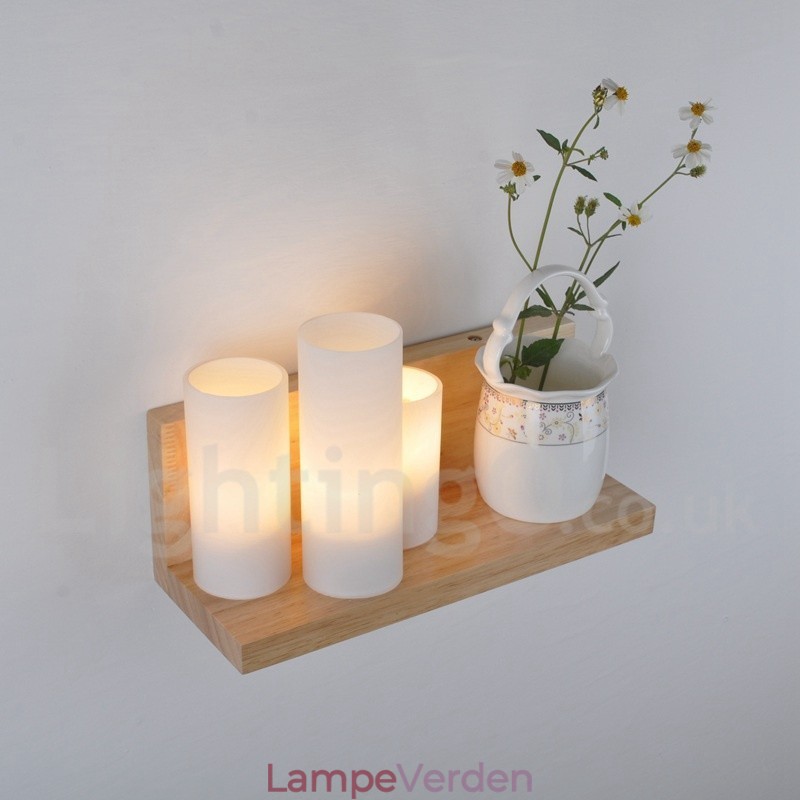 Mini-stil væglamper med glasskærme Moderne moderne træ Bambus væglampe