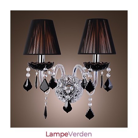 Krystal væglampe med 2 lys i stofskærm