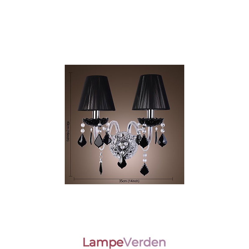 Krystal væglampe med 2 lys i stofskærm