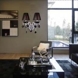 Krystal væglampe med 2 lys i stofskærm