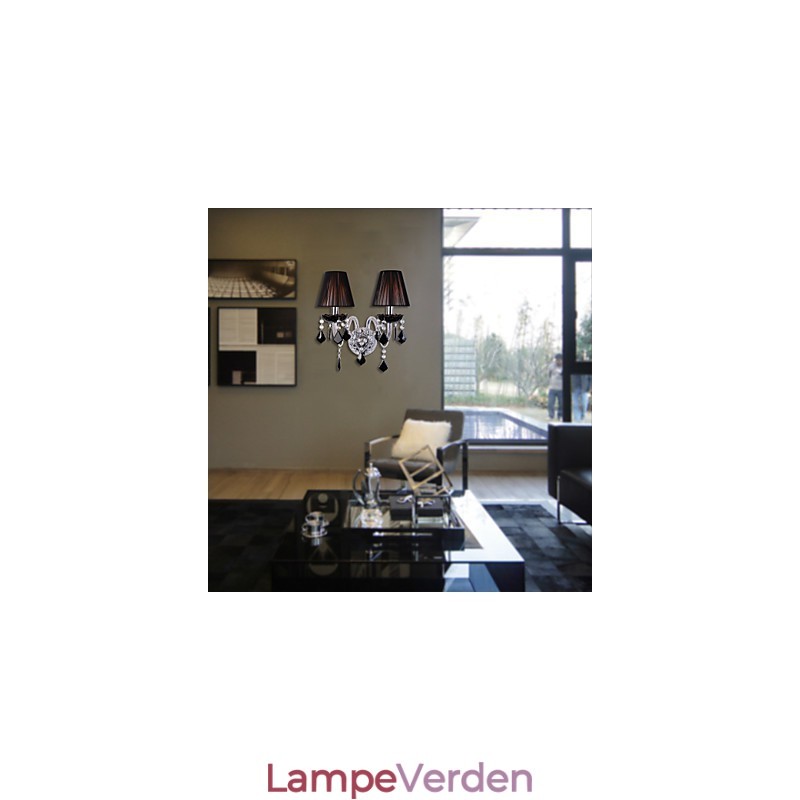 Krystal væglampe med 2 lys i stofskærm