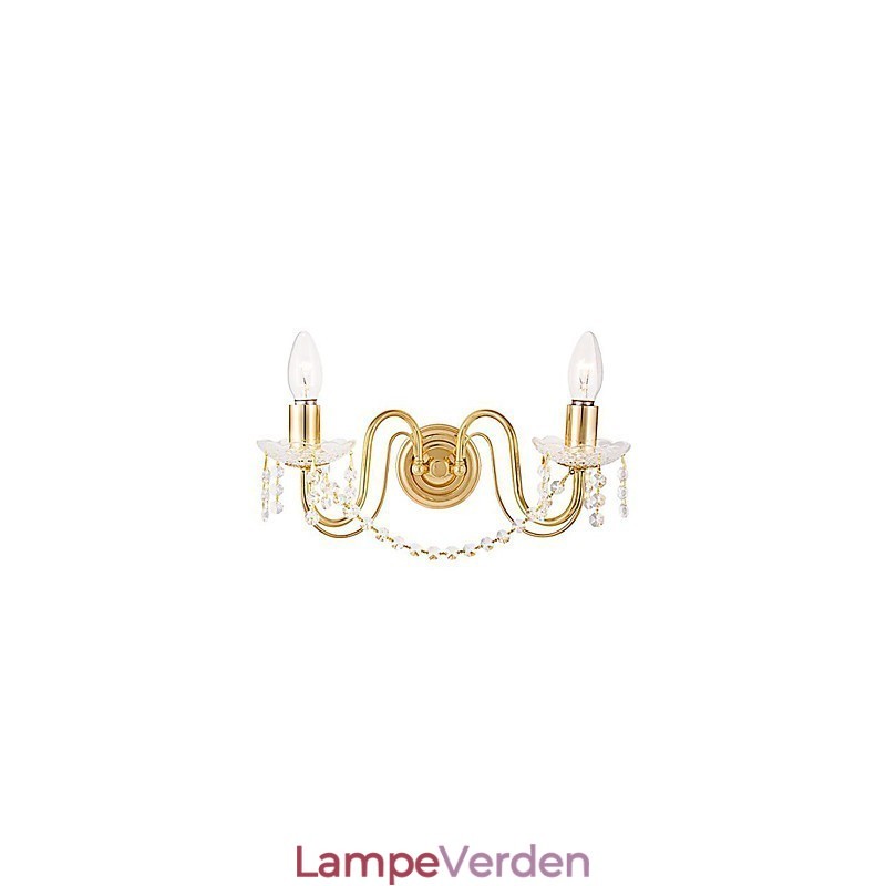 Gylden krystal væglampe med 2 lys