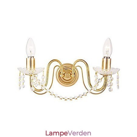 Gylden krystal væglampe med 2 lys Gylden krystal væglampe med 2 lys