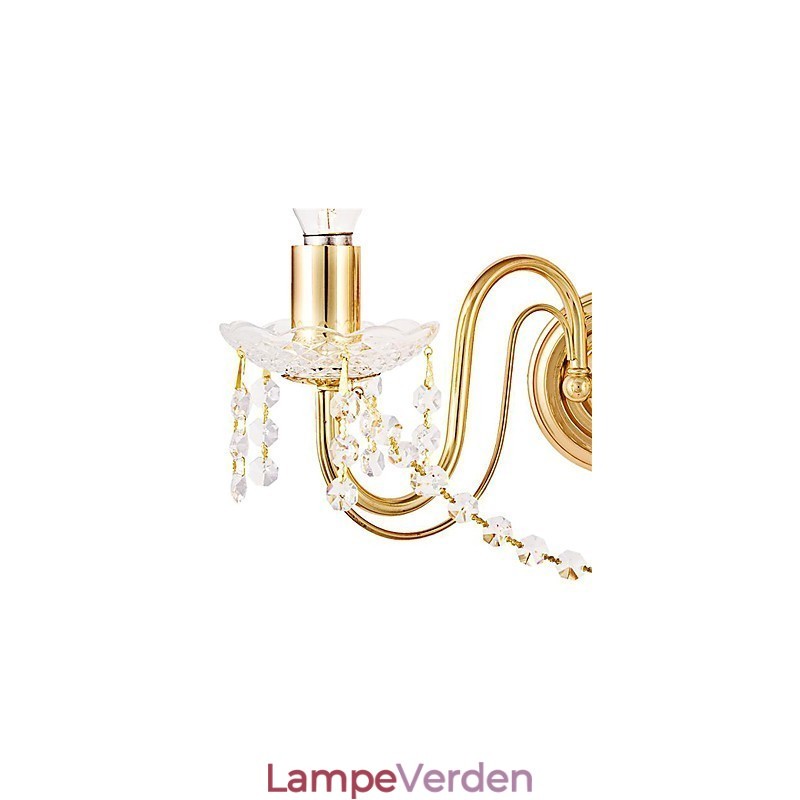 Gylden krystal væglampe med 2 lys